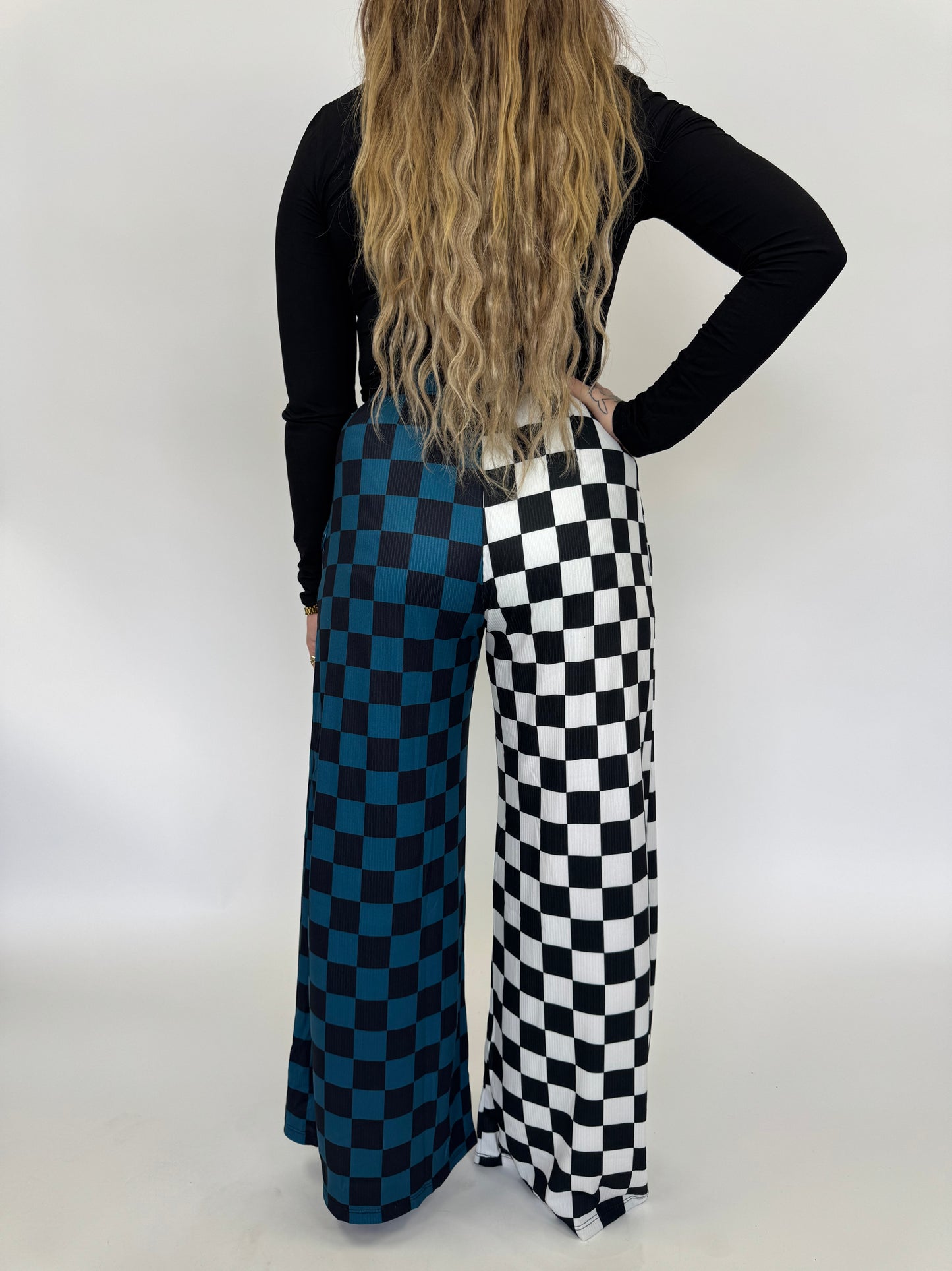 Blue Checkered Split Pants