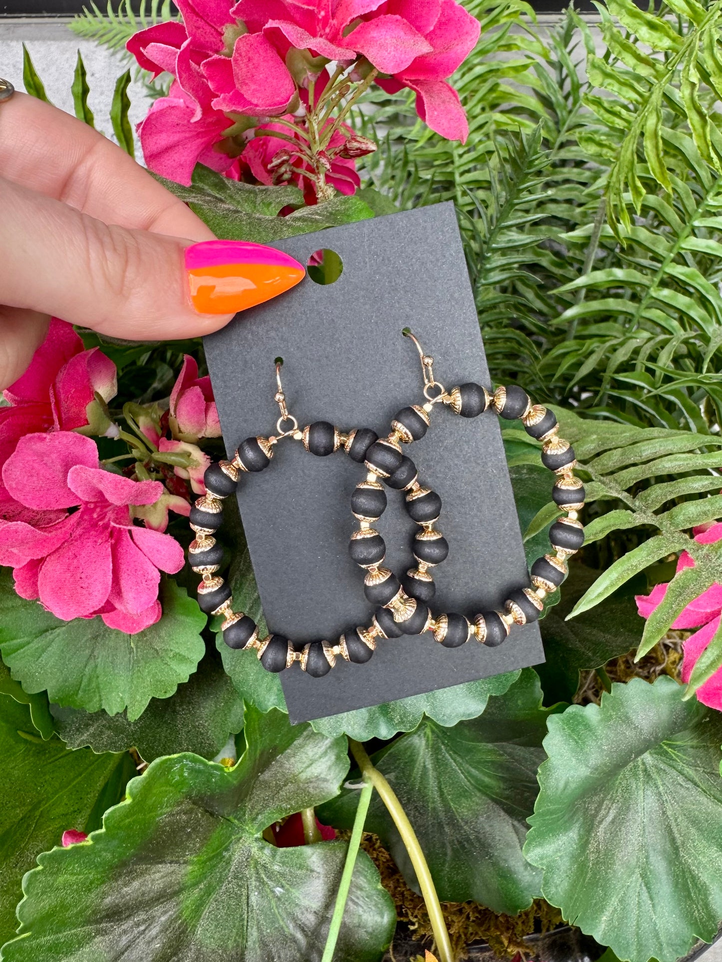 Black Beaded Hoops