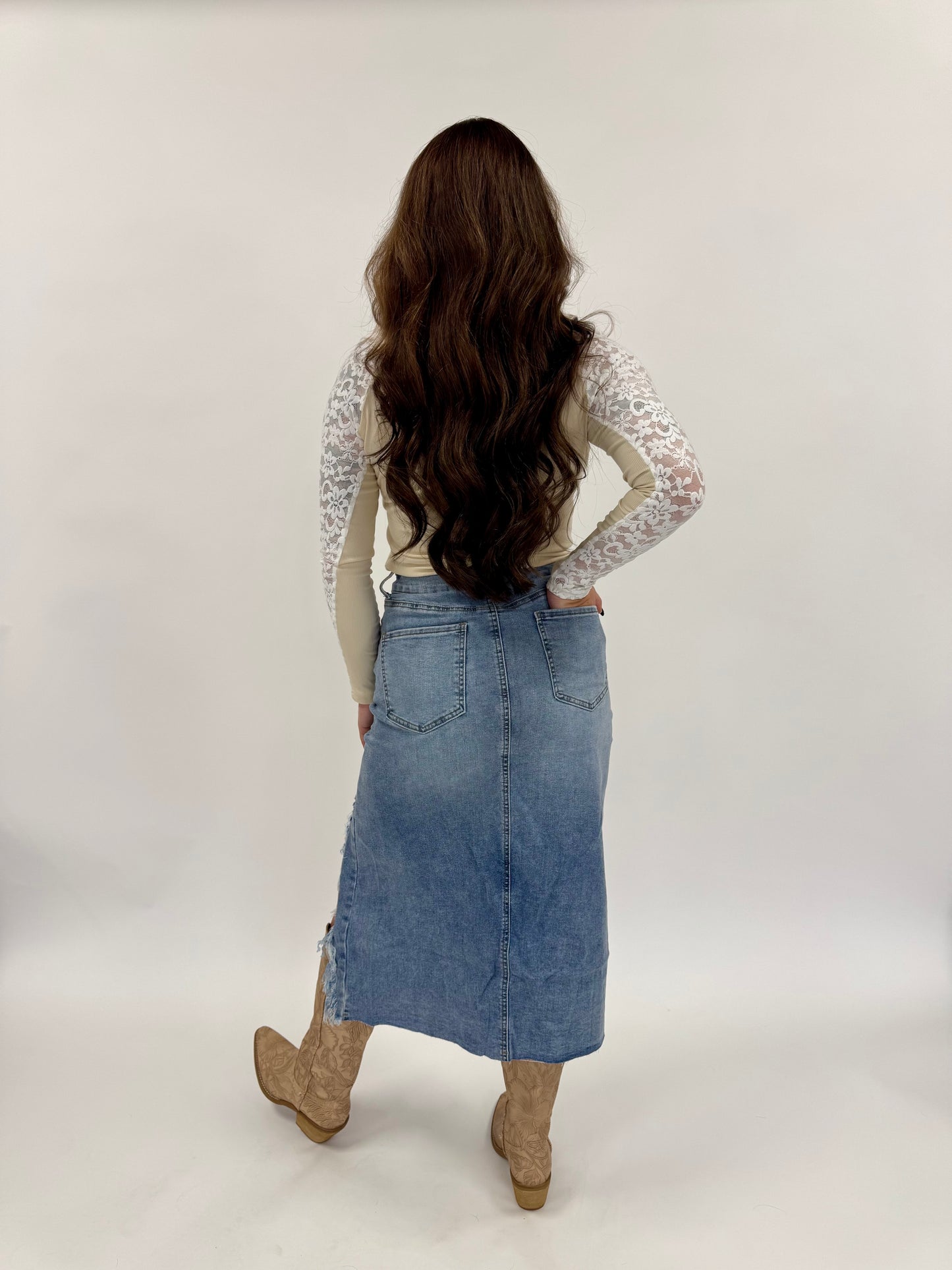 Distressed Denim Skirt