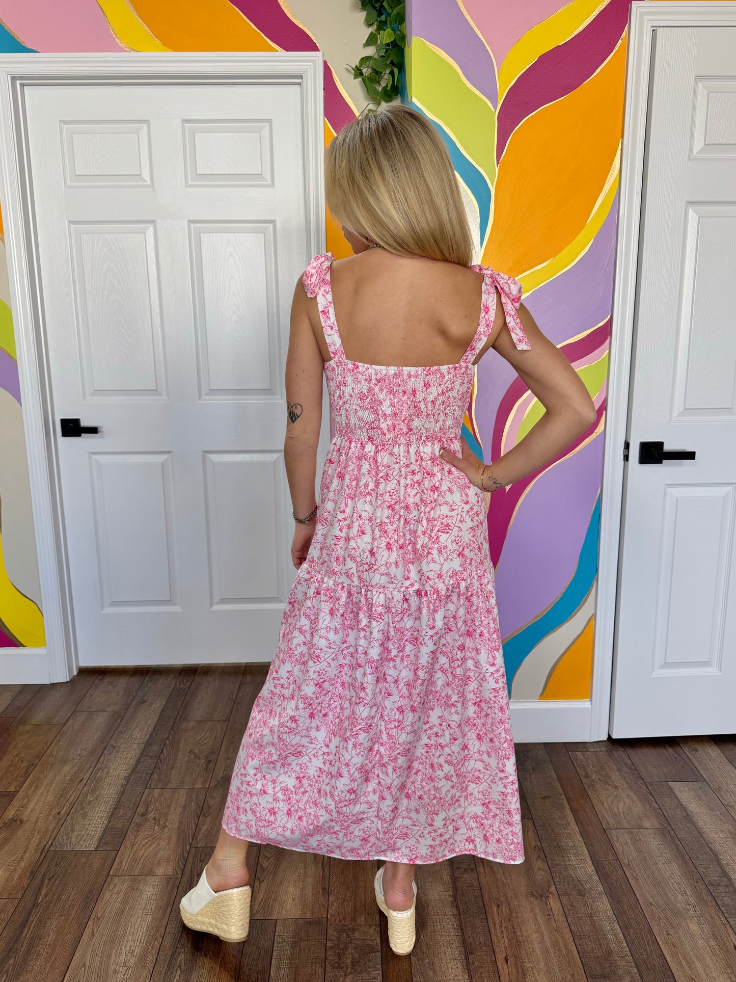 Blushing Blooms Tie Dress