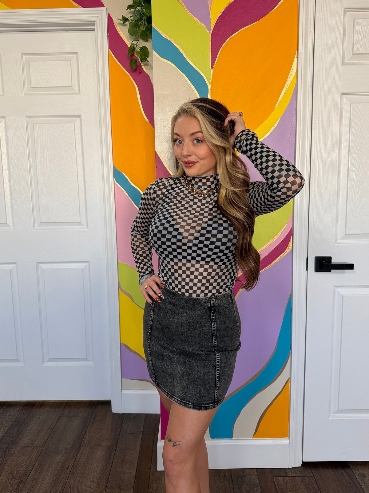 Checkered Mesh Top