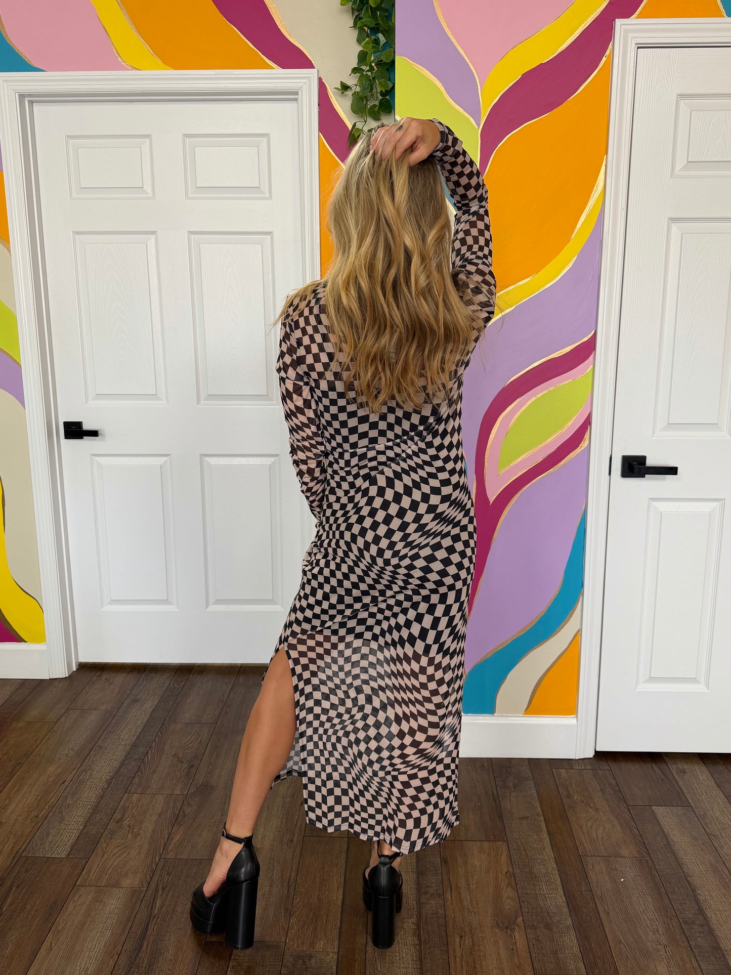 Illusion Check Mesh Dress