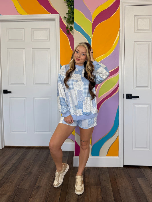 Sky Blue Patchwork 2pc Set