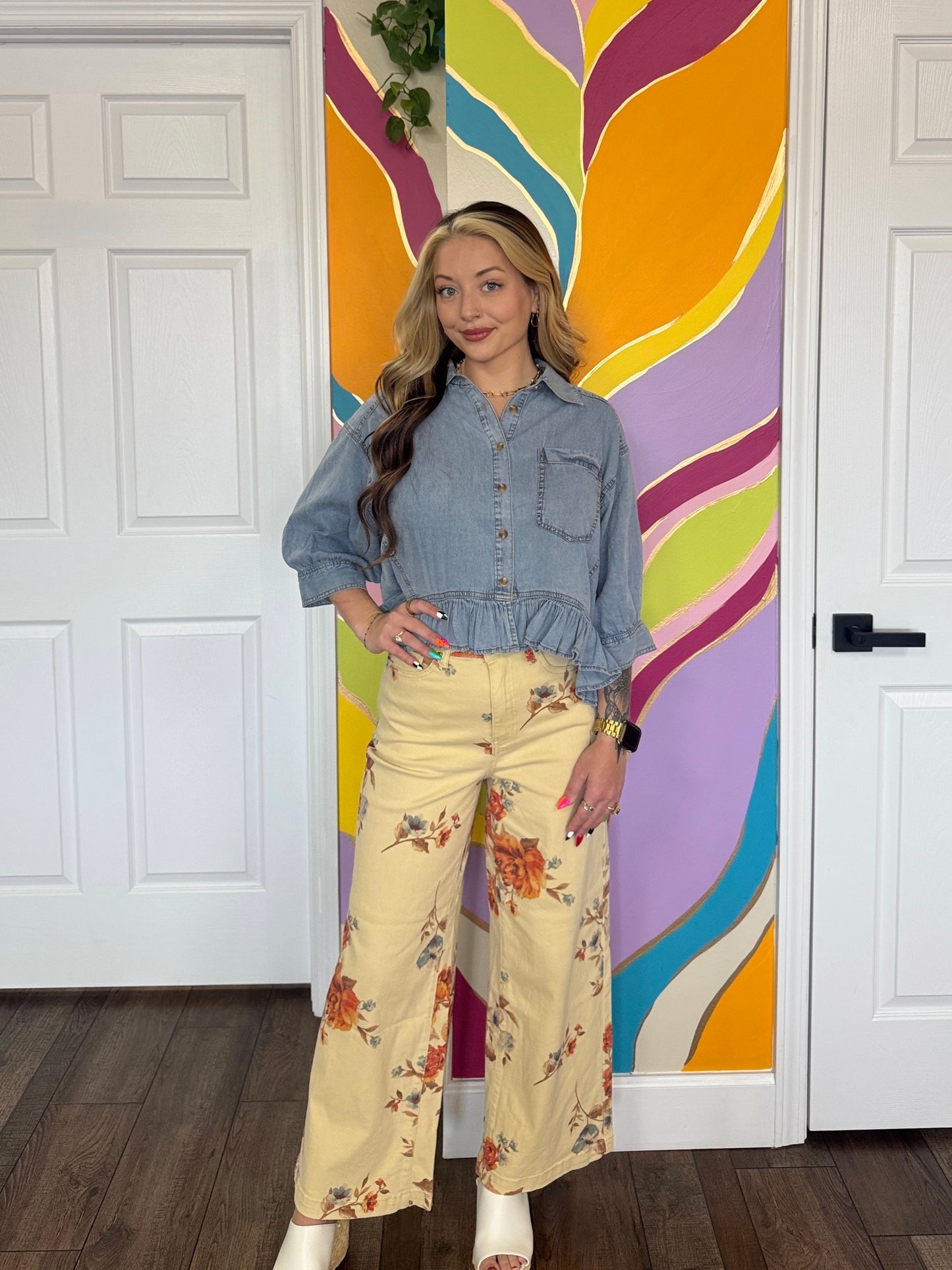 Ruffle Hem Denim Top