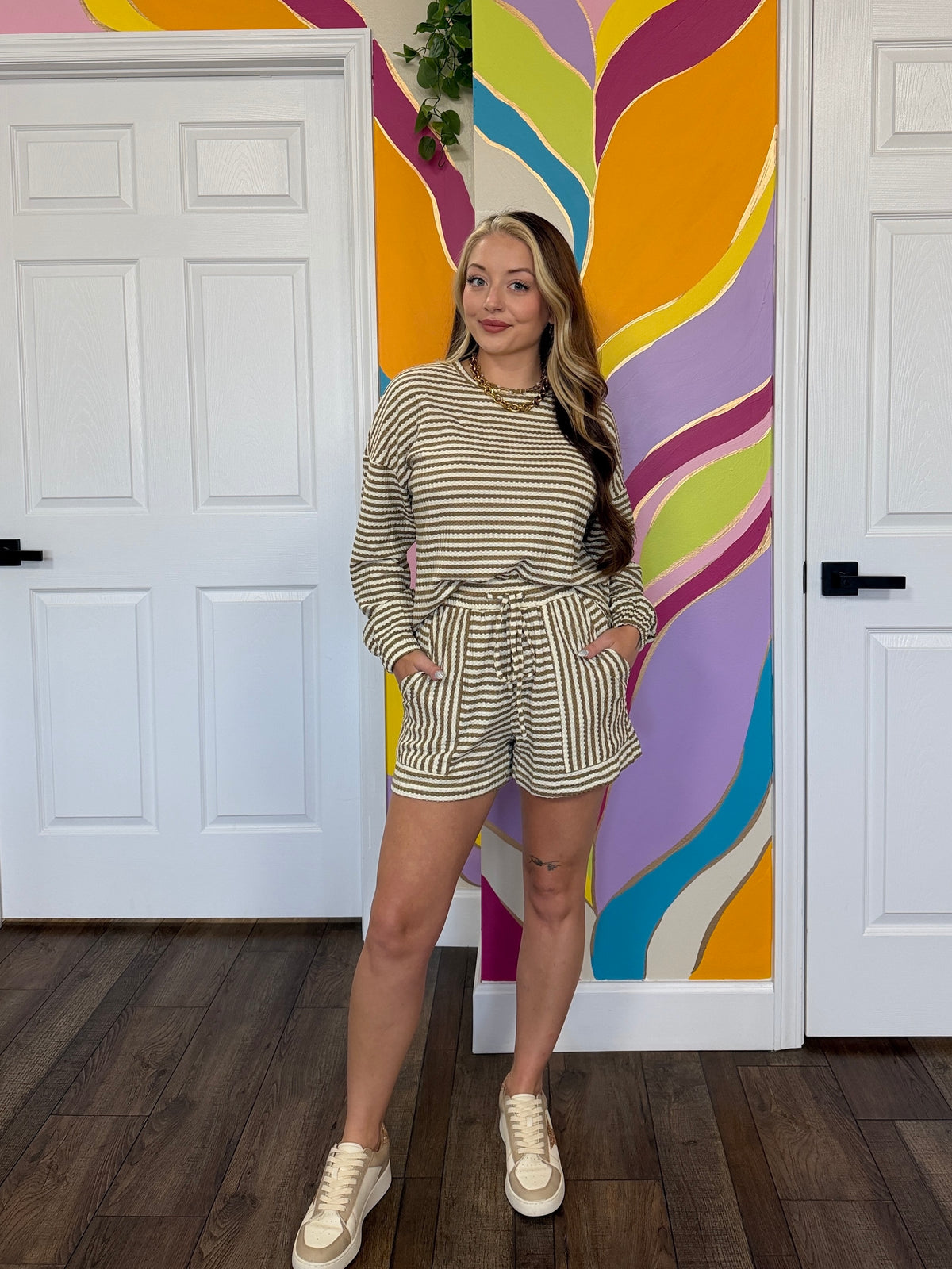 Tan Stripe 2pc Set