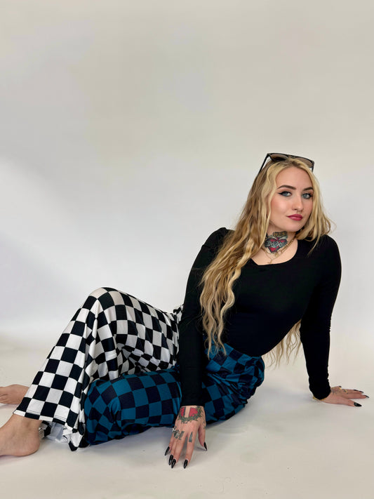 Blue Checkered Split Pants