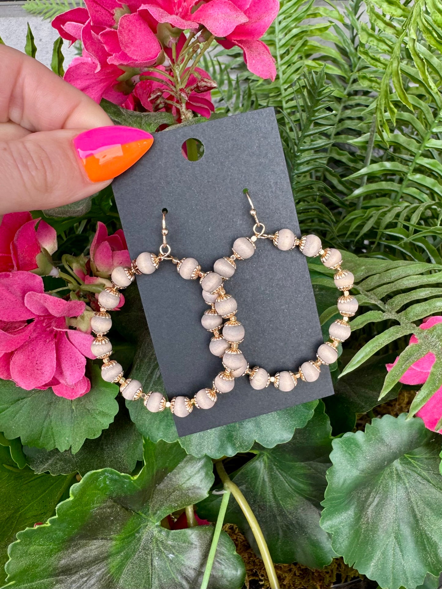 Tan Beaded Hoops