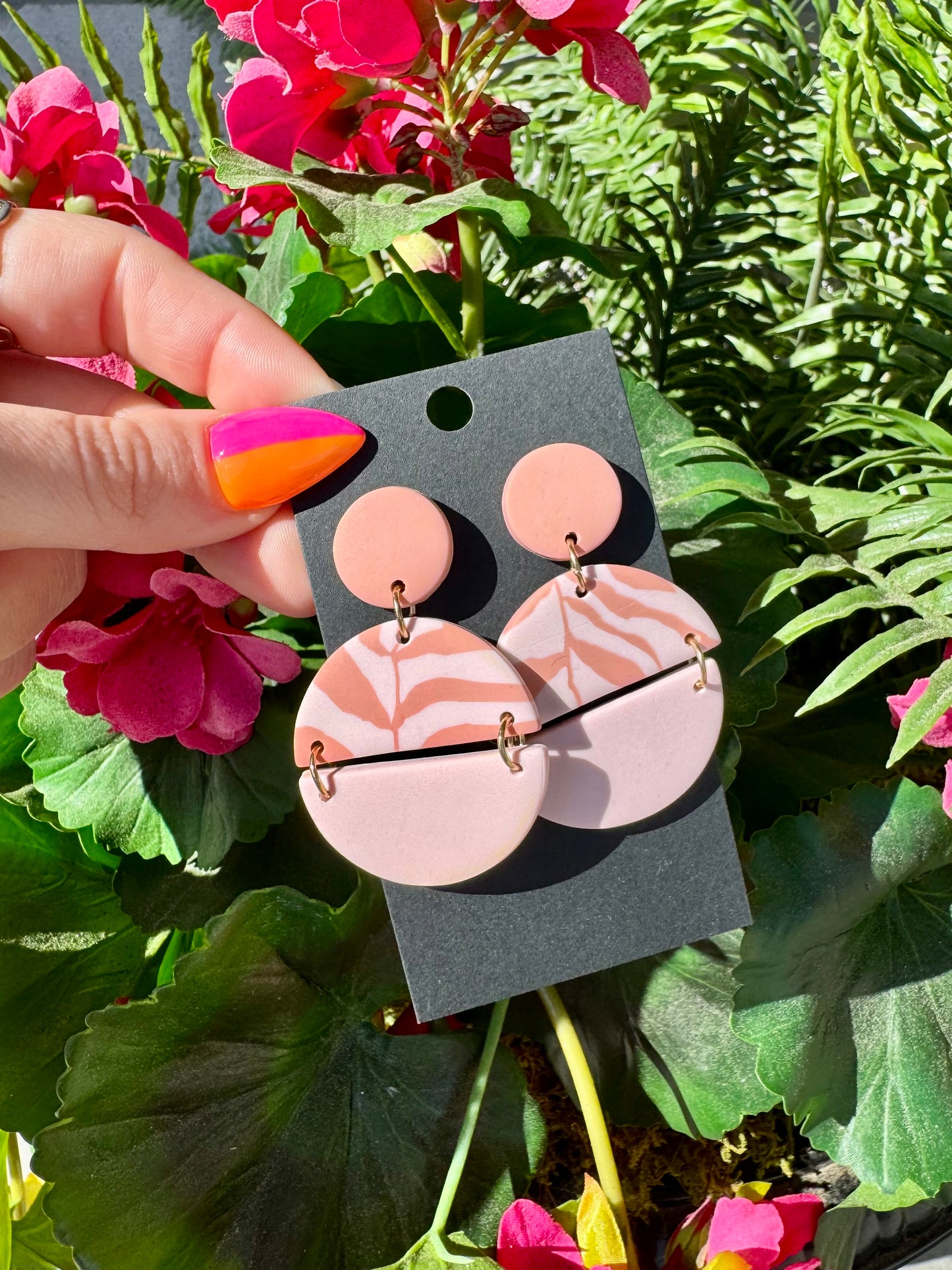 Pink Zebra Clay Circle Earrings