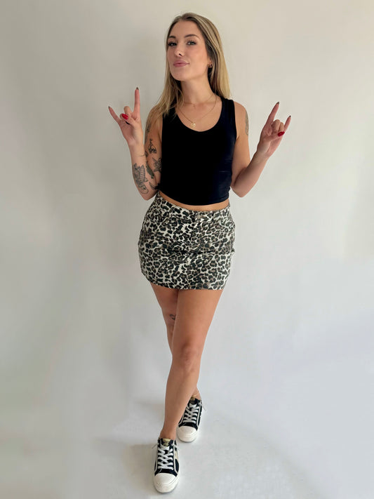Cheetah Mini Denim Skirt