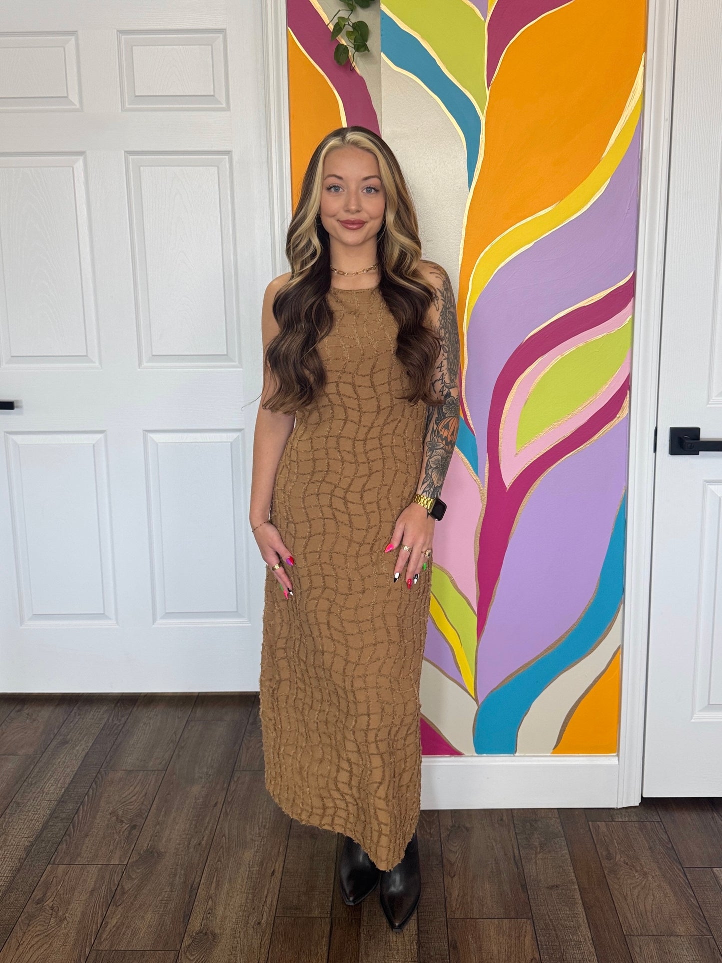 Golden Hour Textured Midi Dress