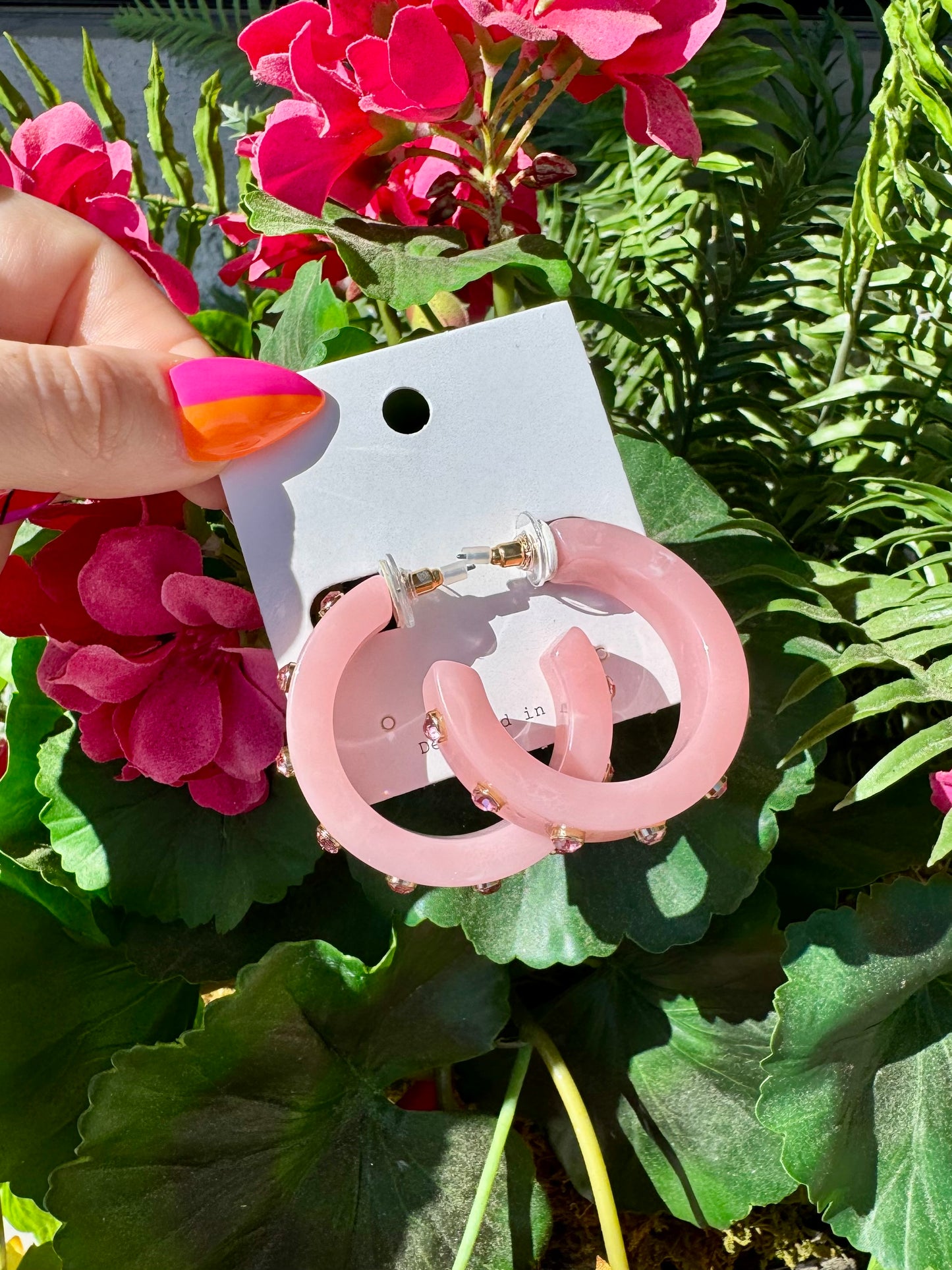 Pink Rhinestone Hoops