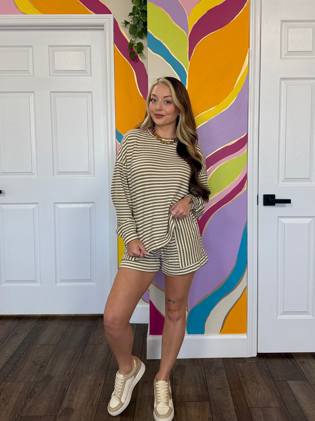 Tan Stripe 2pc Set