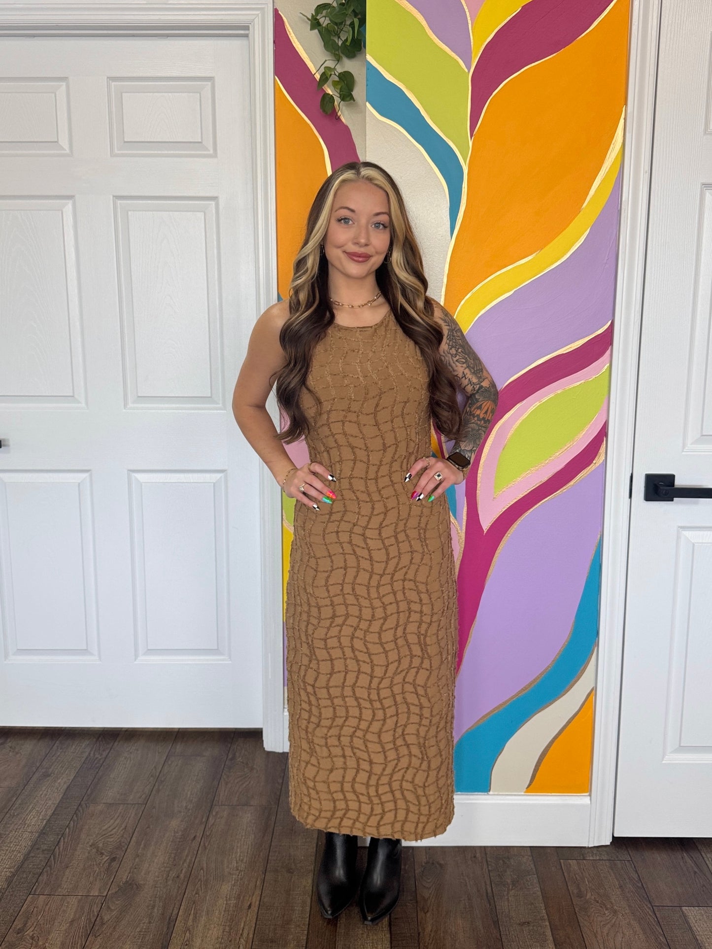 Golden Hour Textured Midi Dress