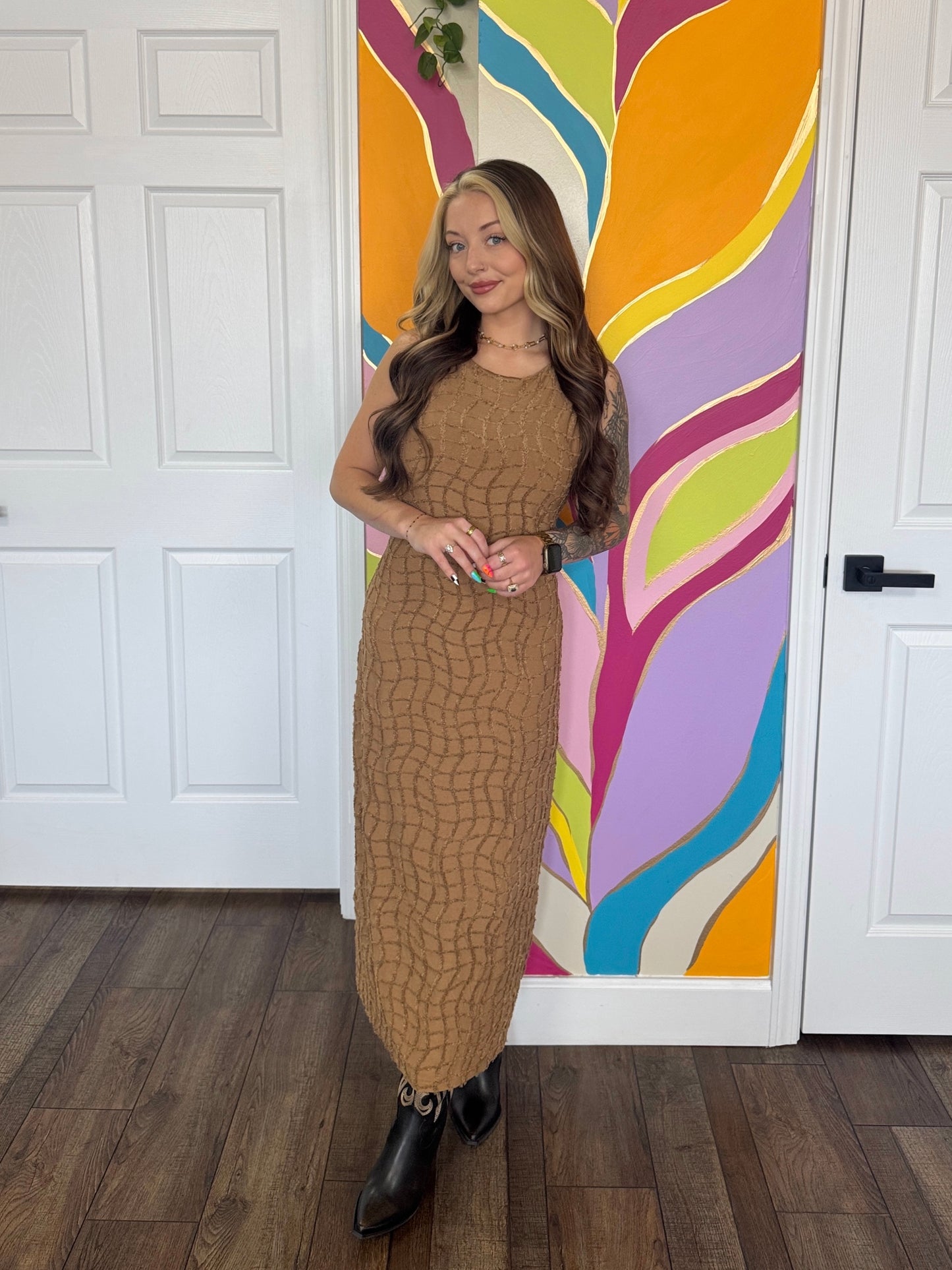 Golden Hour Textured Midi Dress