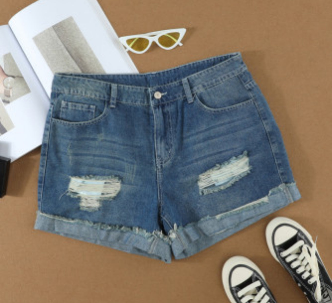 Distressed Denim Shorts