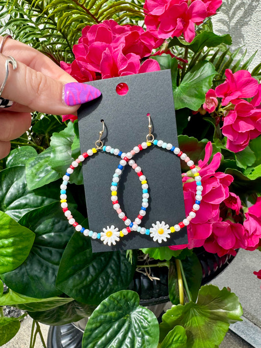 Daisy Beaded Hoops