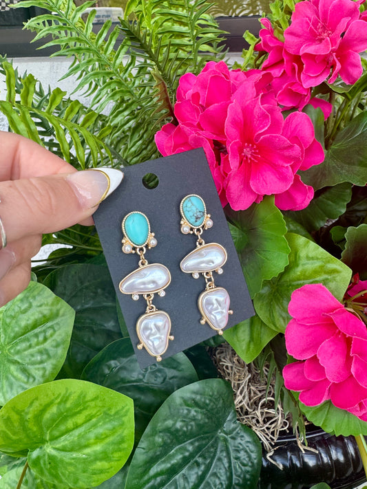 Turquoise & Pearl Dangles