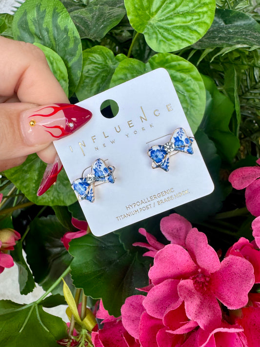 Blue Bow Studs