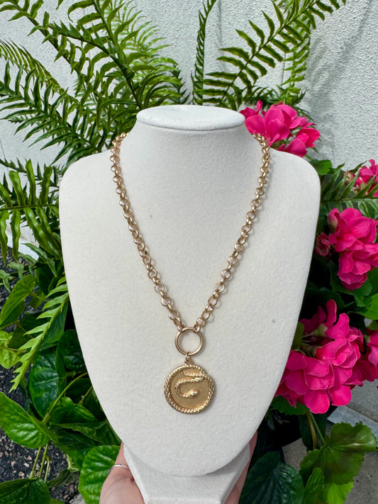 Golden Serpent Medallion Necklace