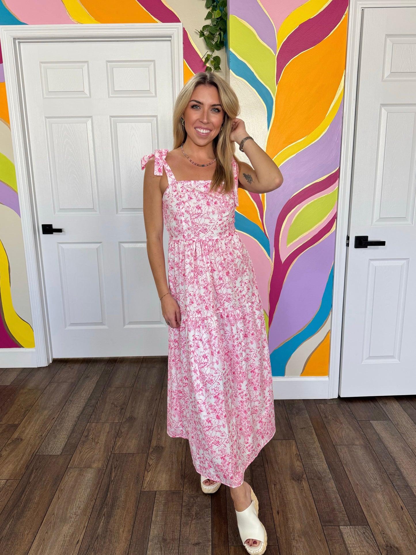 Blushing Blooms Tie Dress
