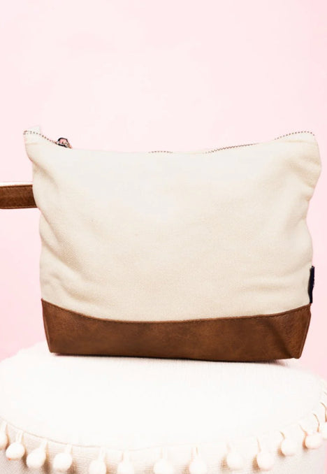 Canvas & Leather Cosmetic Bag