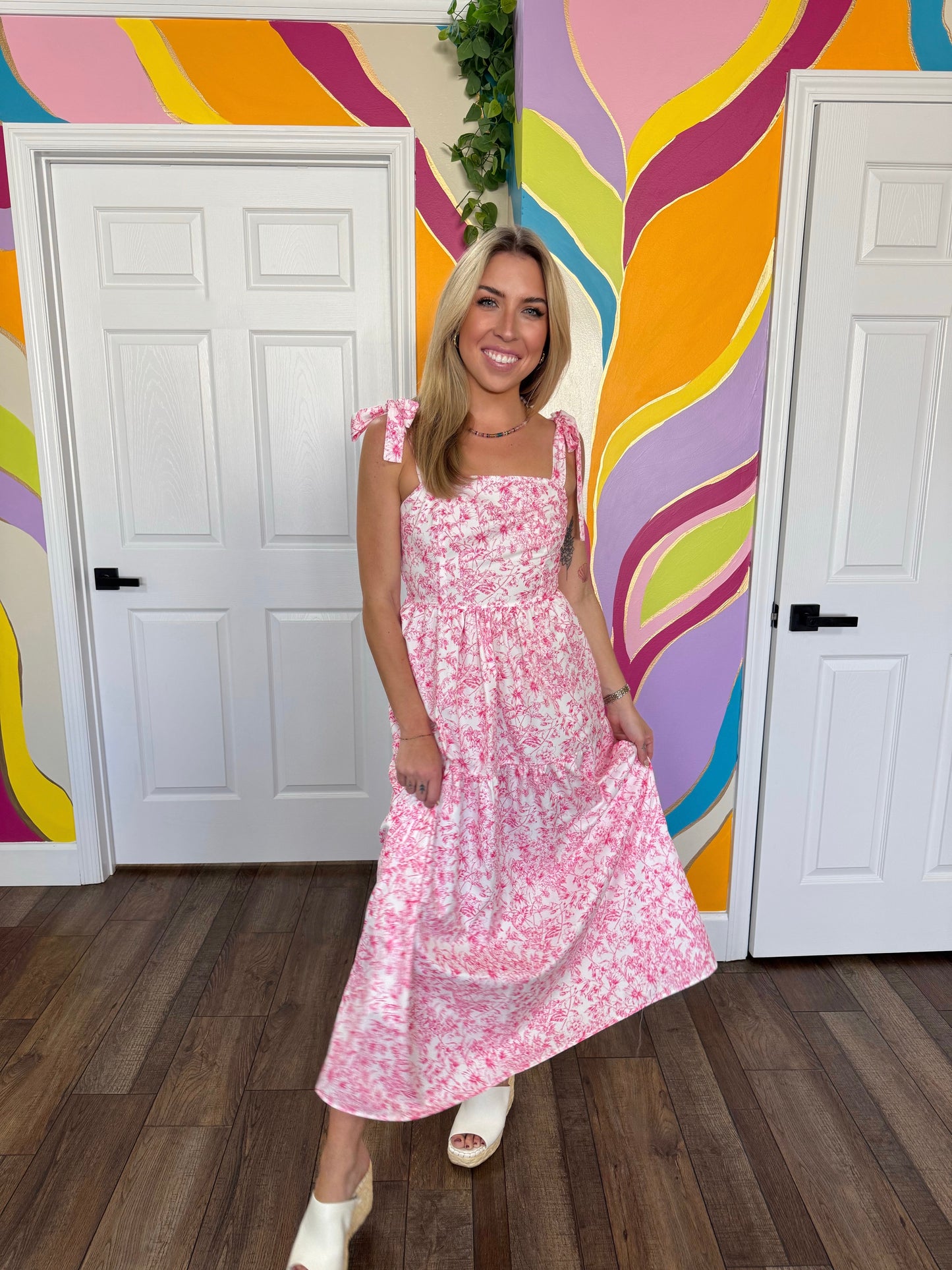 Blushing Blooms Tie Dress