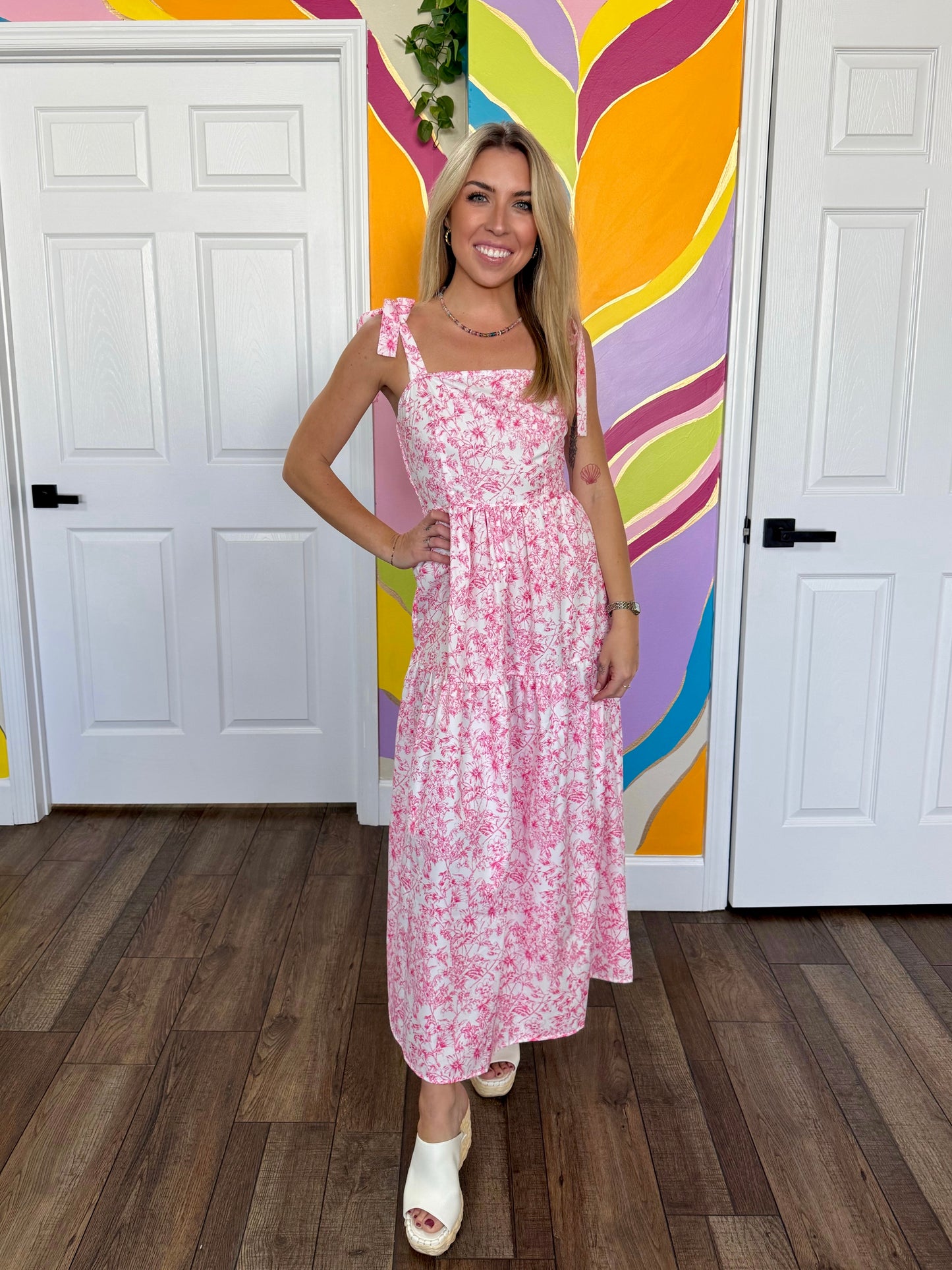Blushing Blooms Tie Dress