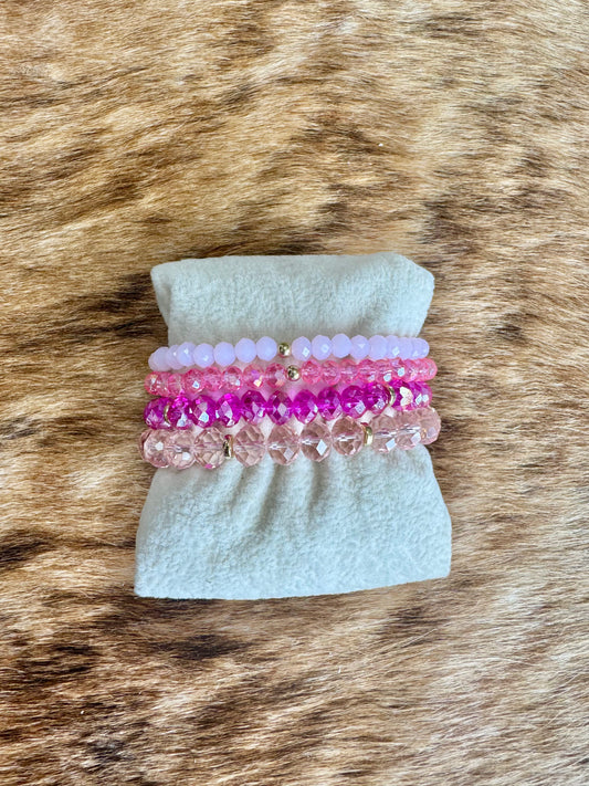 Pink Beaded Bracelet Set