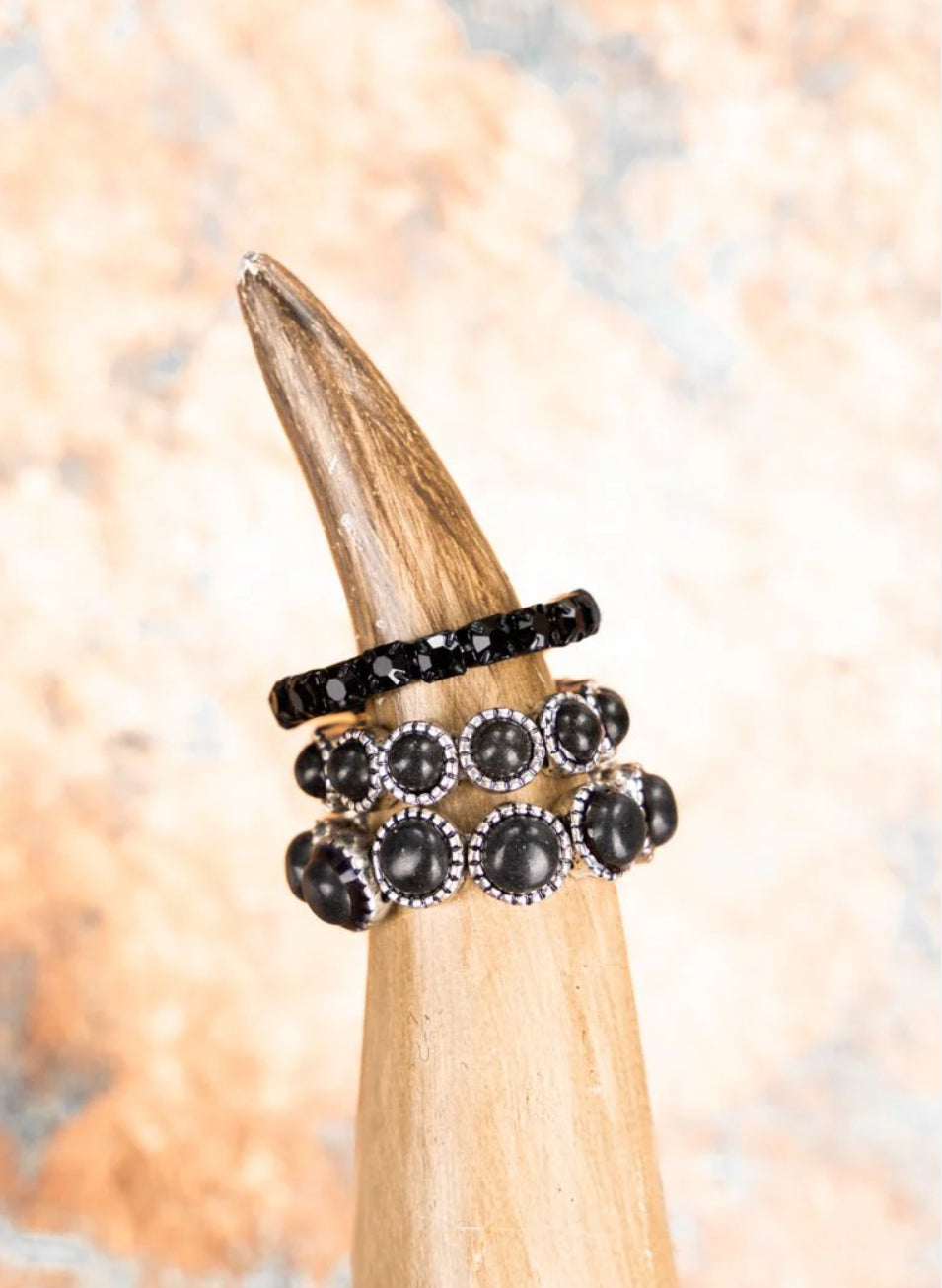 Black Bling Ring Stack