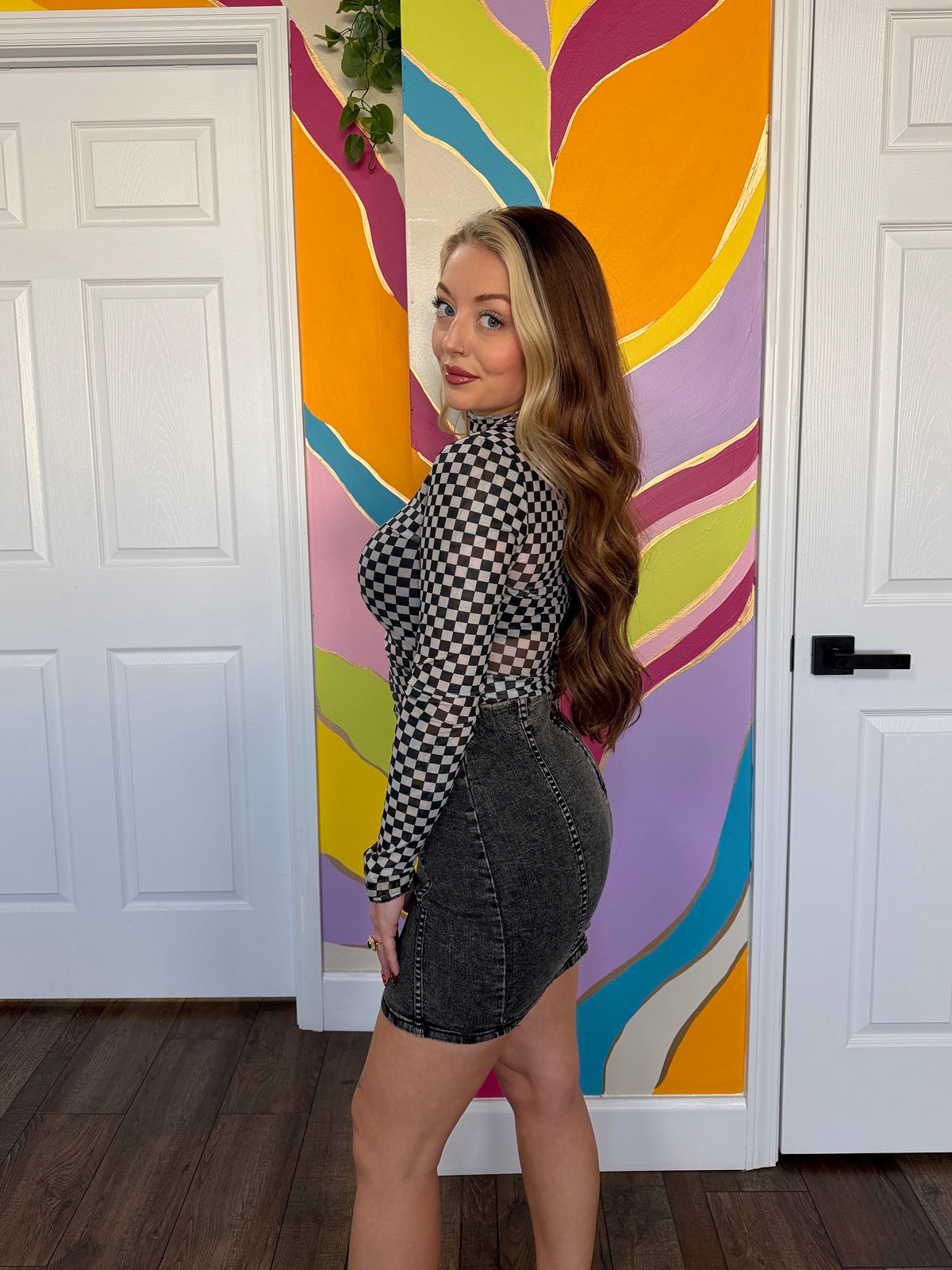 Checkered Mesh Top