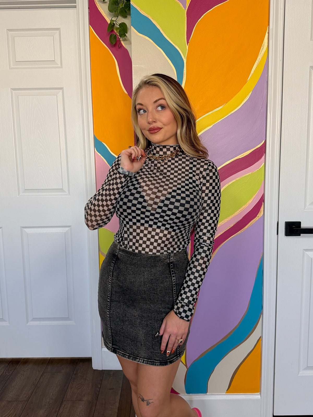 Checkered Mesh Top